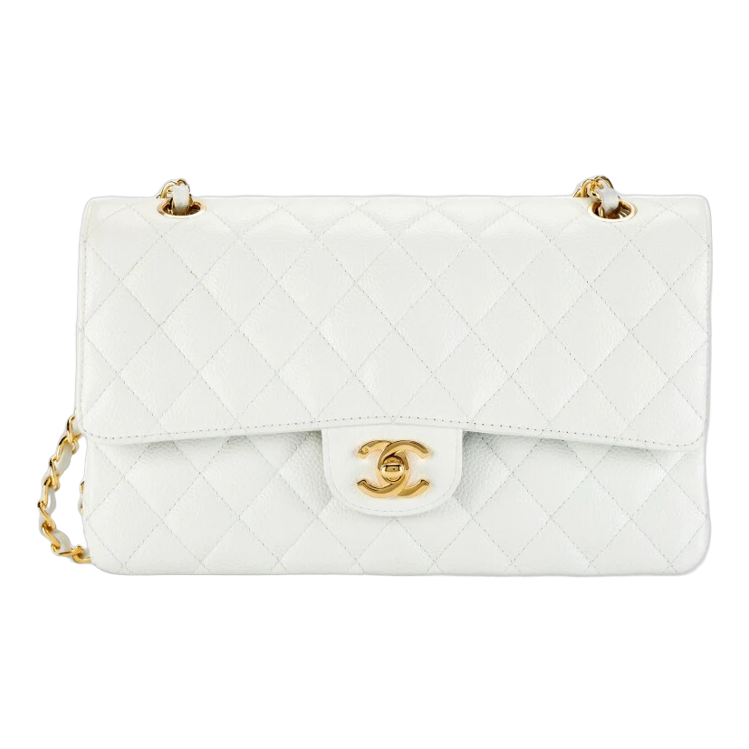 Classic Double Flap — Chanel · white caviar